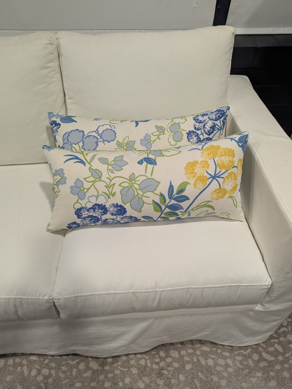 Botanical Lumbar Accent Pillow in Cream with Yellow, Blue & Green Floral Print